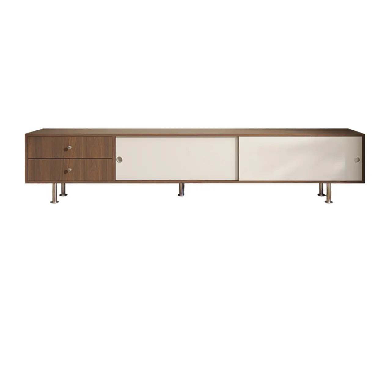 Mid-Century Walnut and White TV Stand with Storage