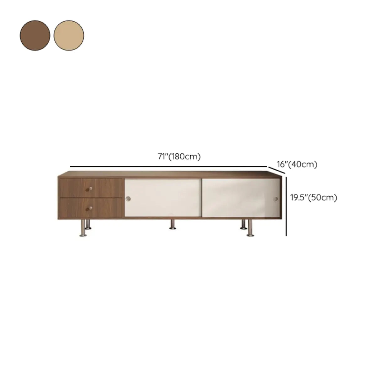Mid-Century Walnut and White TV Stand with Storage