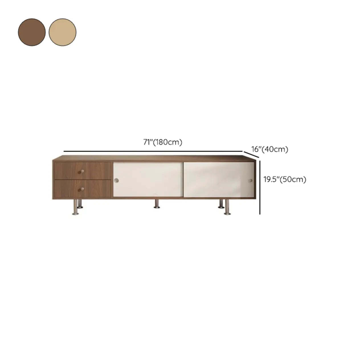 Mid-Century Walnut and White TV Stand with Storage