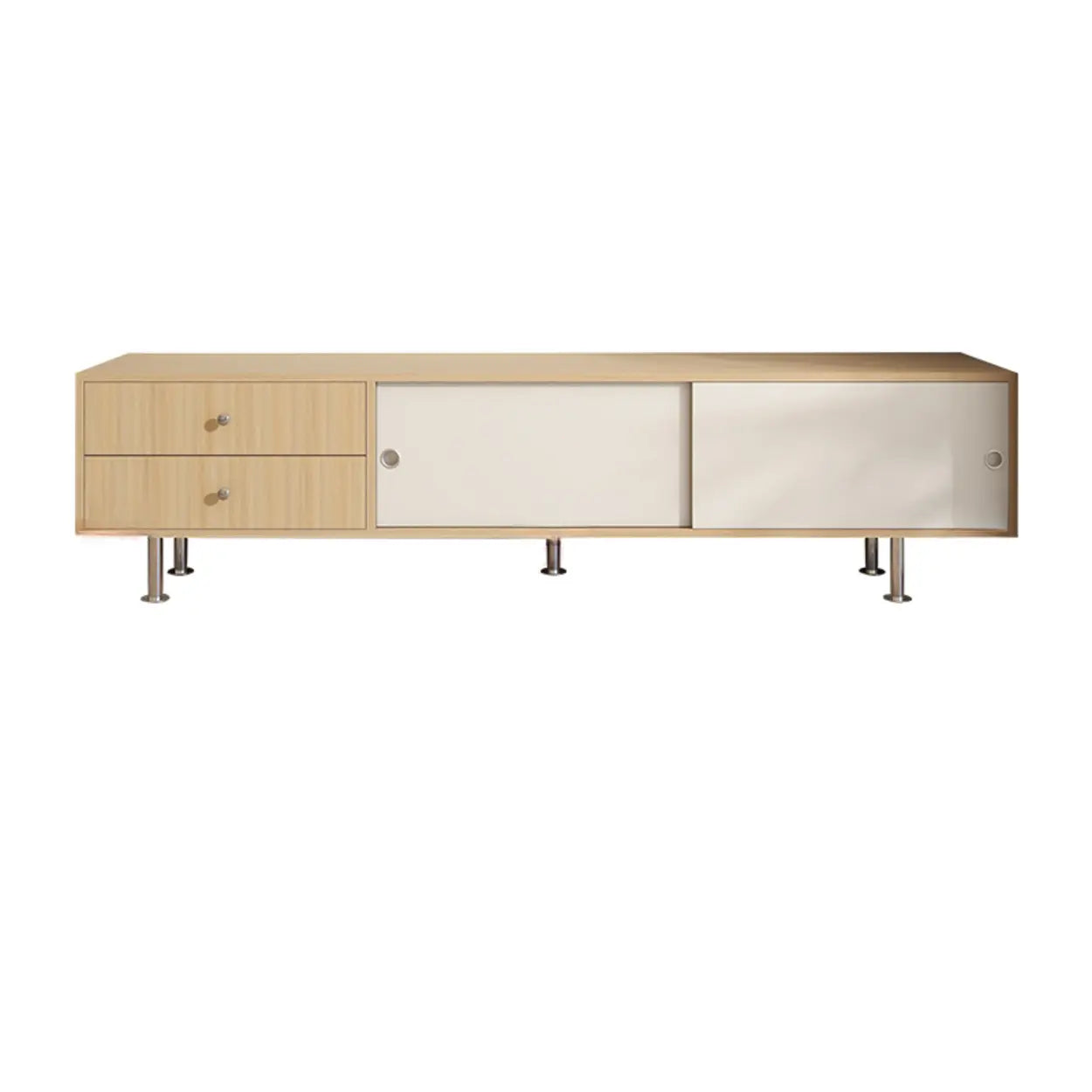 Mid-Century Walnut and White TV Stand with Storage — Nut-Brown