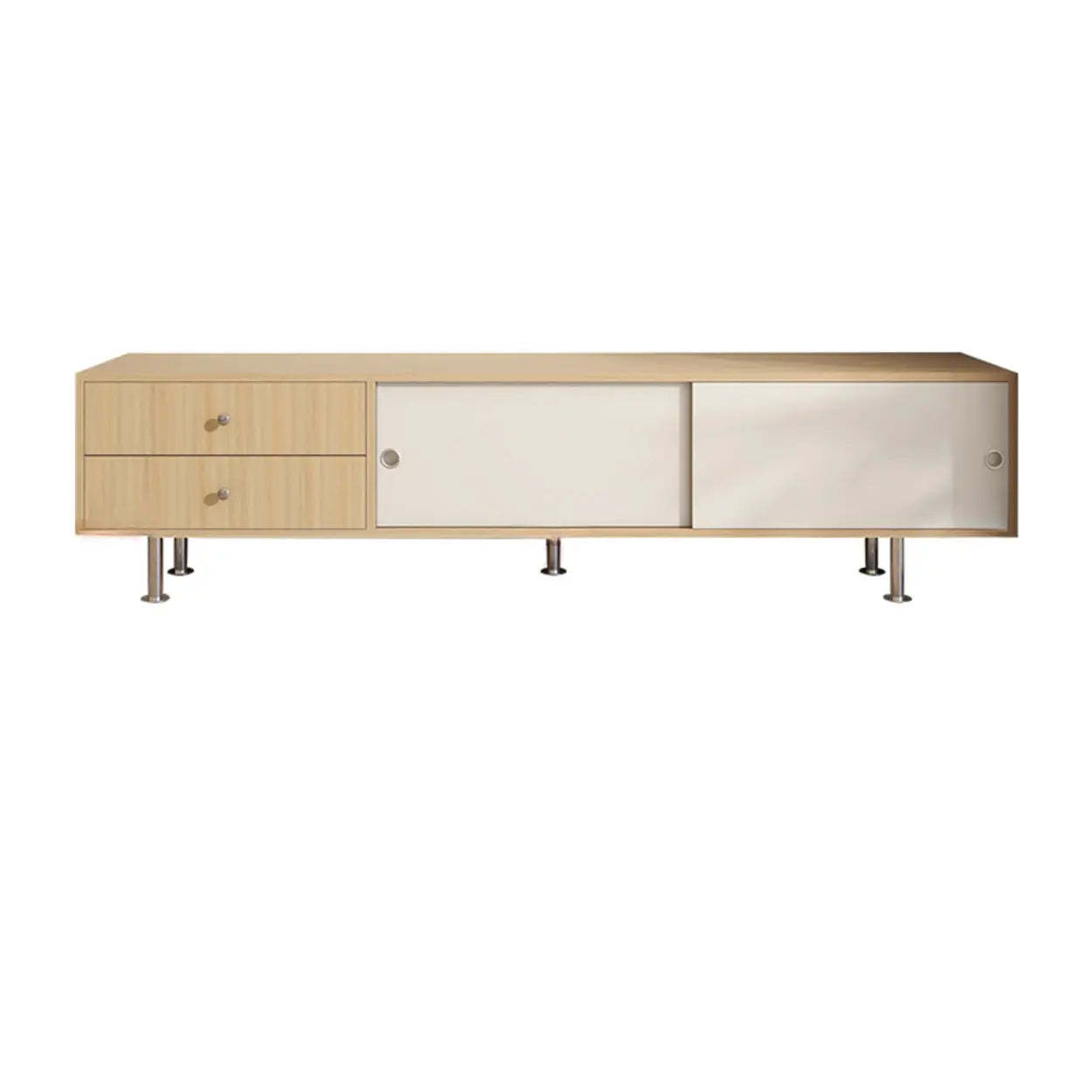 Mid-Century Walnut and White TV Stand with Storage — Nut-Brown