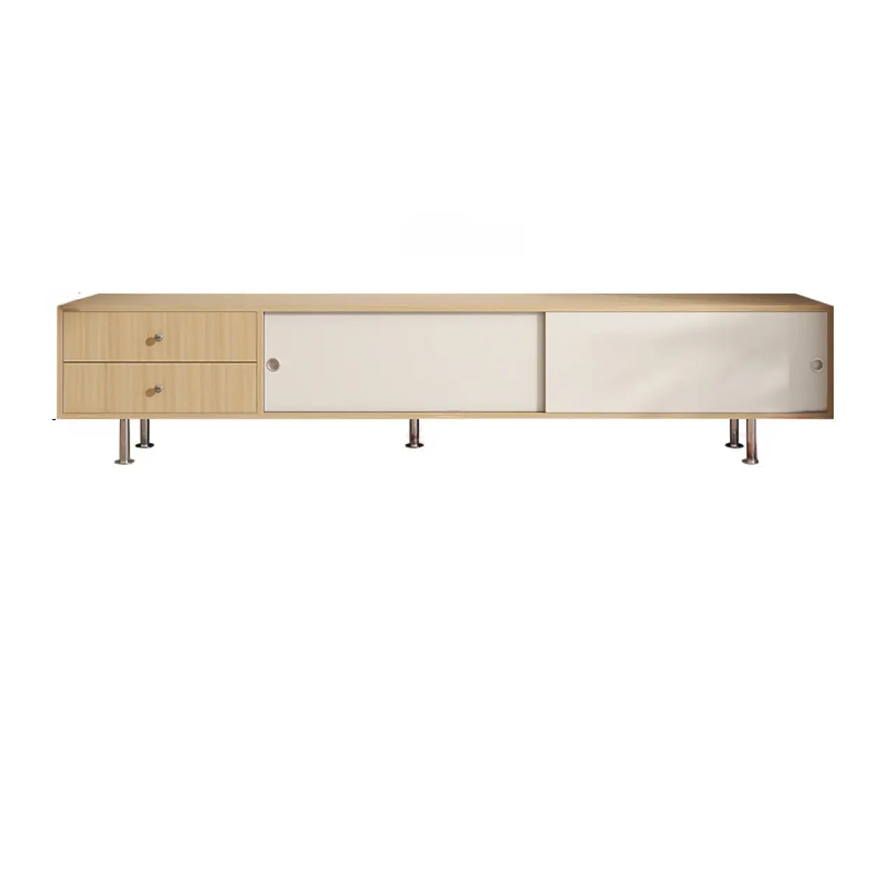 Mid-Century Walnut and White TV Stand with Storage — Nut-Brown