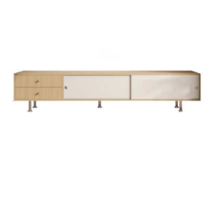 Mid-Century Walnut and White TV Stand with Storage — Nut-Brown