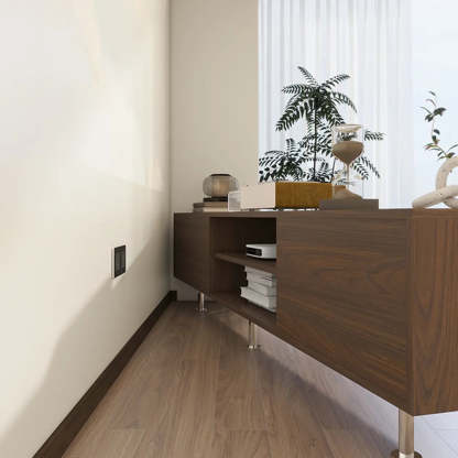 Mid-Century Walnut and White TV Stand with Storage — Natural