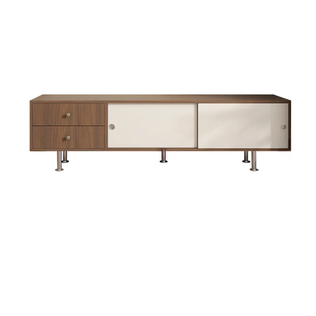 Mid-Century Walnut and White TV Stand with Storage — Natural