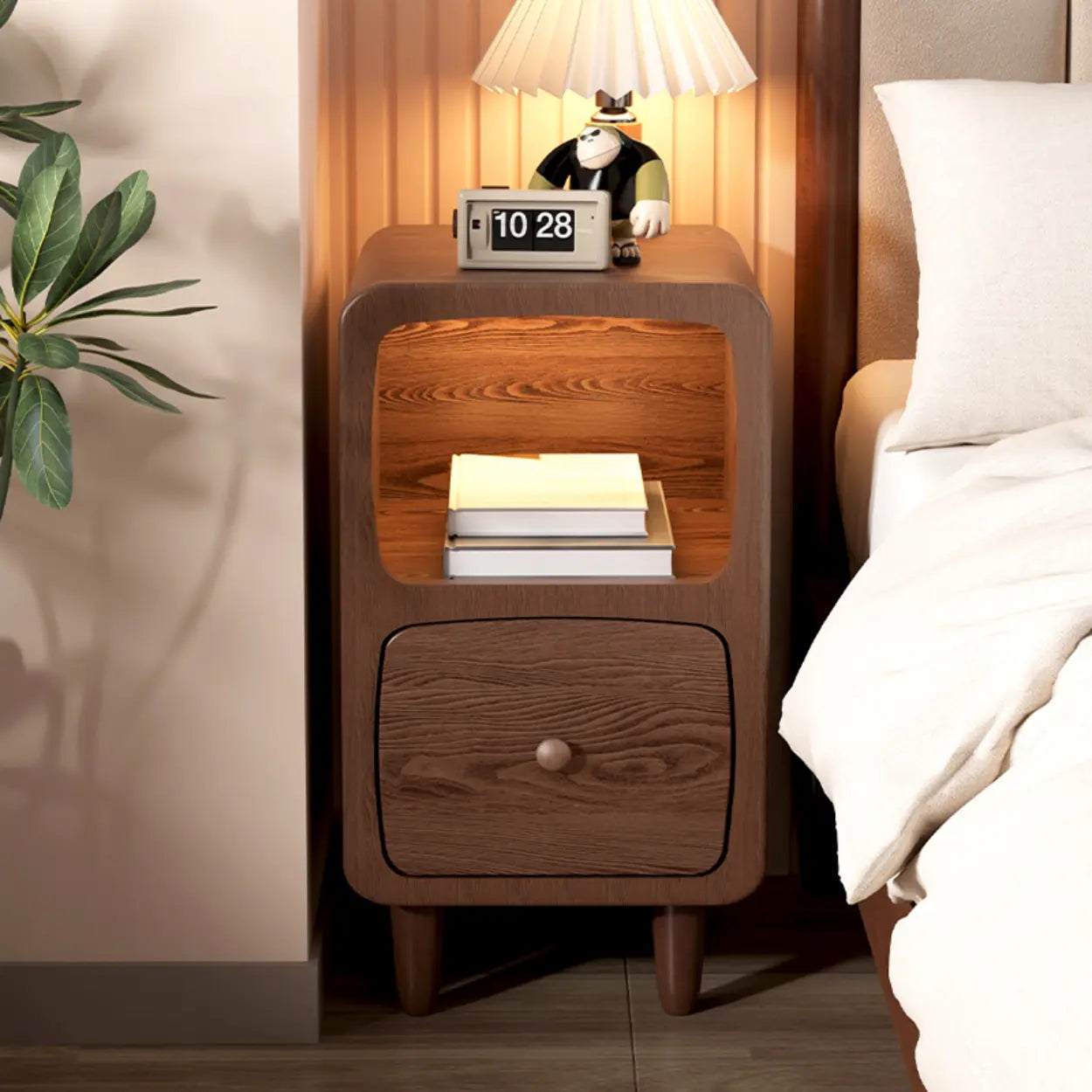 Mid-Century Wood Nightstand with Drawer