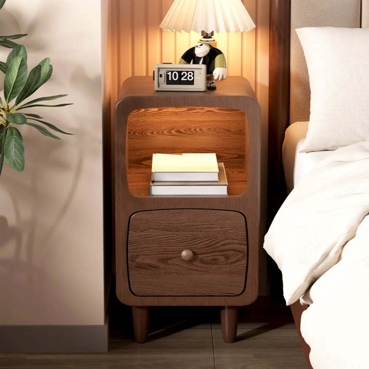 Mid-Century Wood Nightstand with Drawer