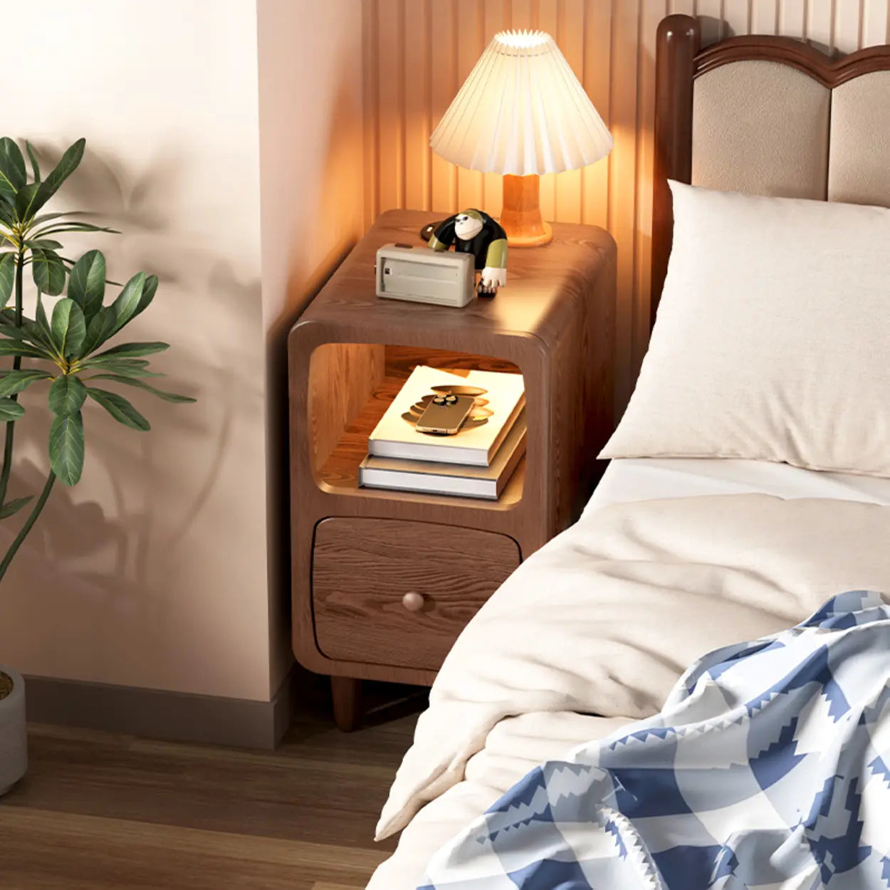 Mid-Century Wood Nightstand with Drawer