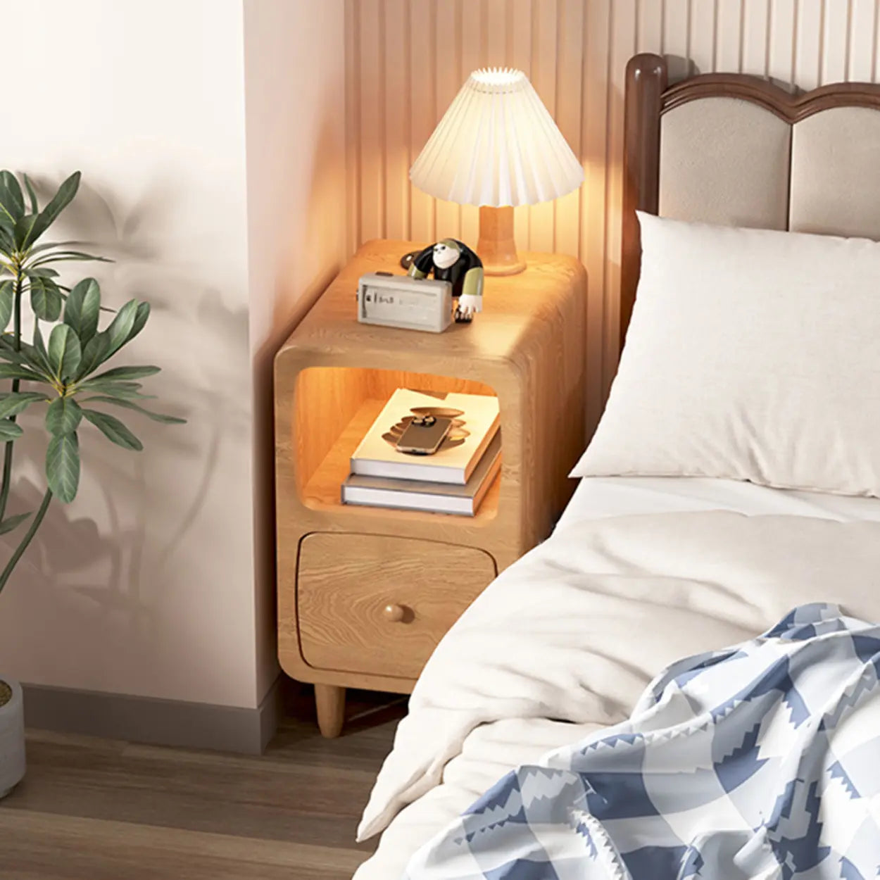 Mid-Century Wood Nightstand with Drawer