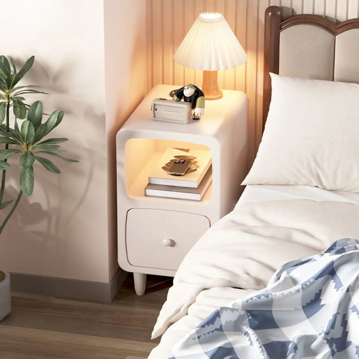 Mid-Century Wood Nightstand with Drawer