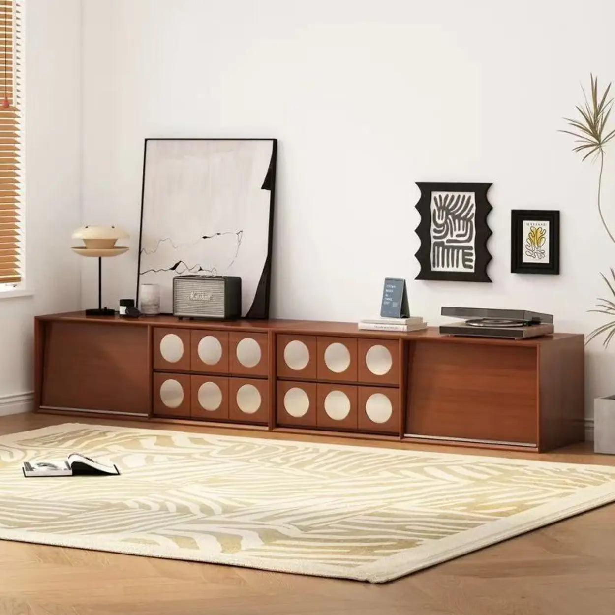Mid-Century Walnut Wood TV Stand with Storage