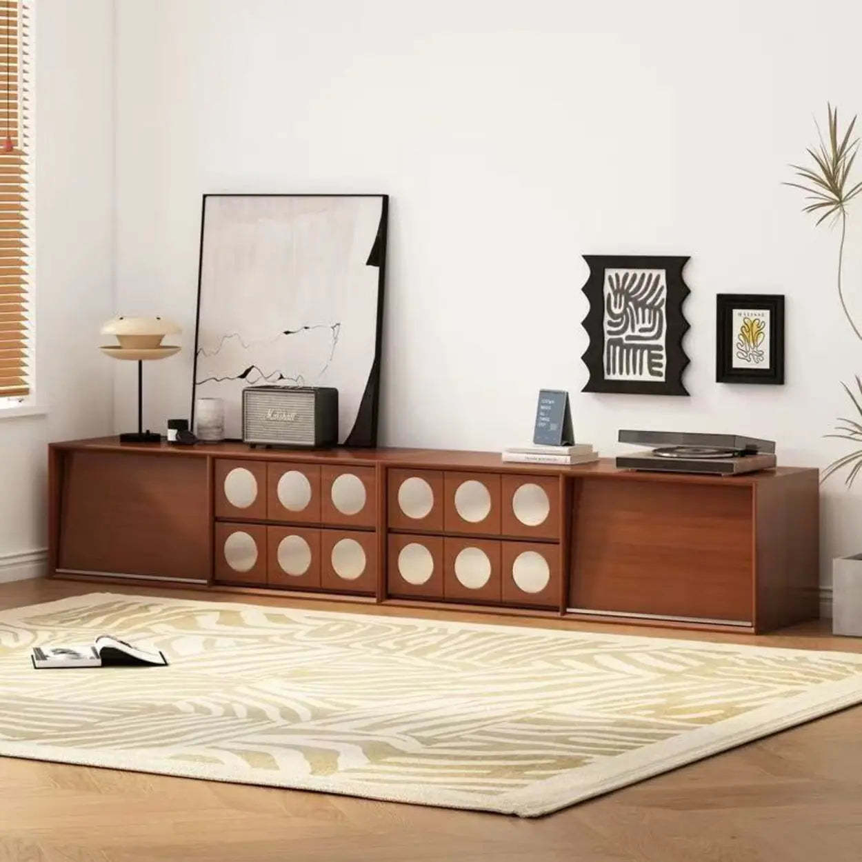 Mid-Century Walnut Wood TV Stand with Storage — Nut-Brown