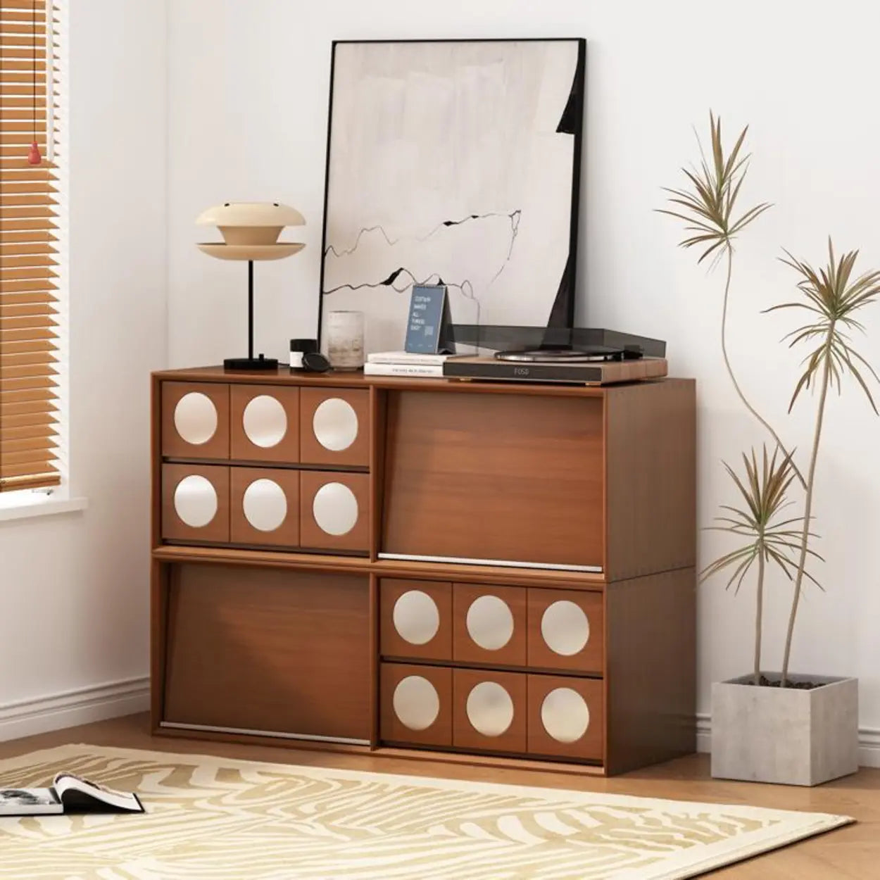 Mid-Century Walnut Wood TV Stand with Storage