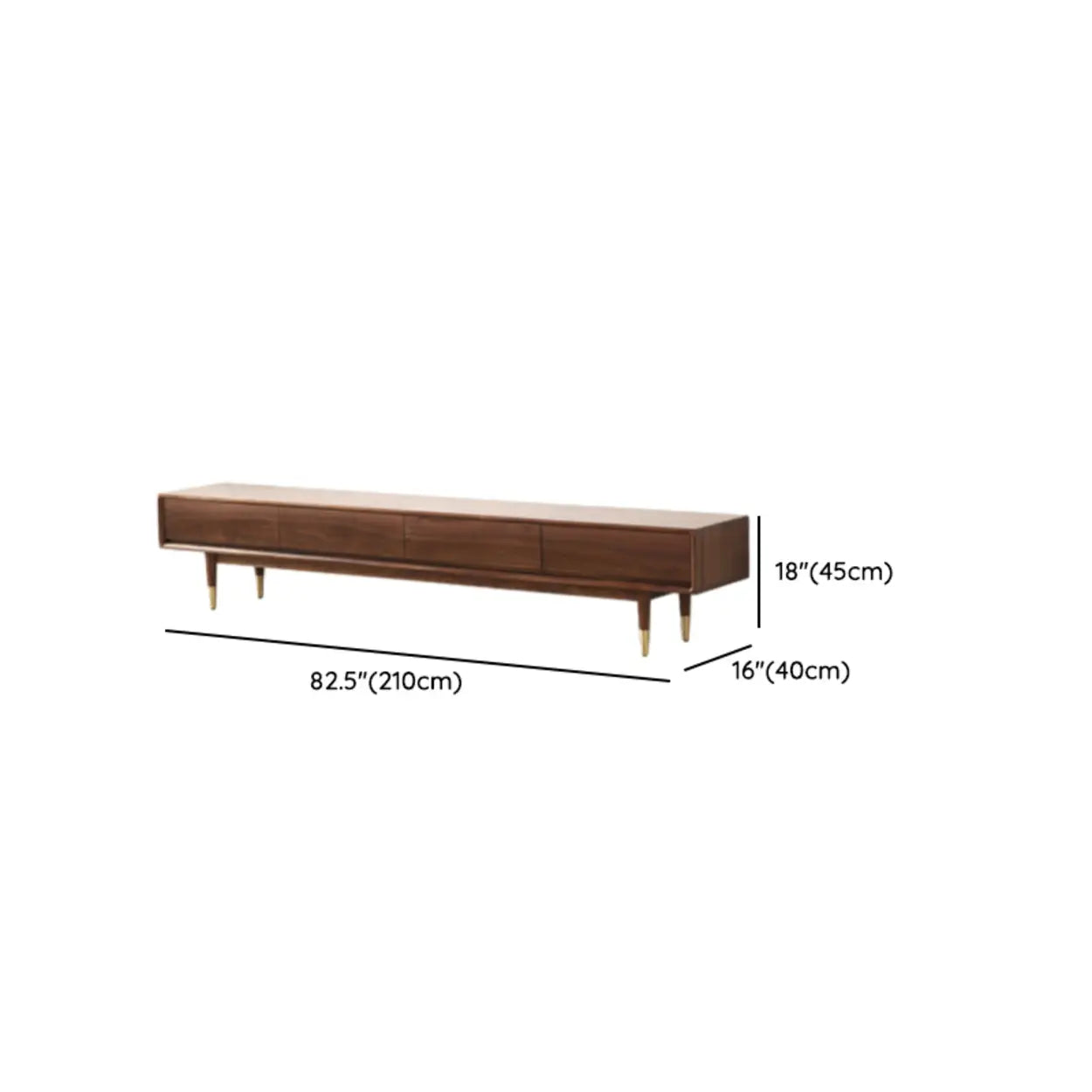 Mid-Century Walnut Wood TV Stand with Legs and Drawers