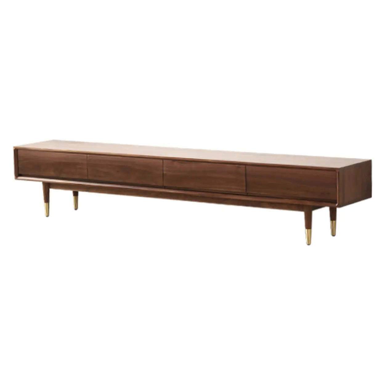 Mid-Century Walnut Wood TV Stand with Legs and Drawers