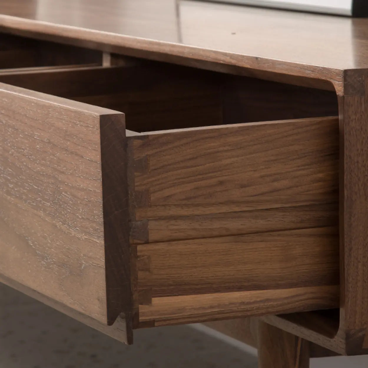 Mid-Century Walnut Wood TV Stand with Legs and Drawers
