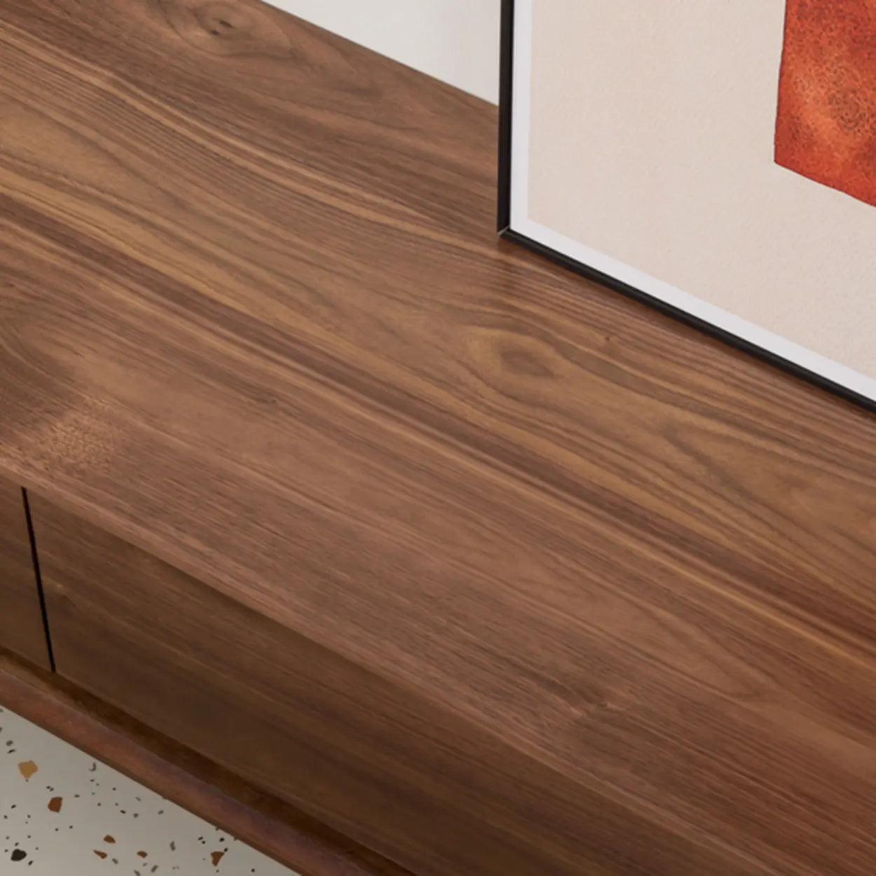 Mid-Century Walnut Wood TV Stand with Legs and Drawers