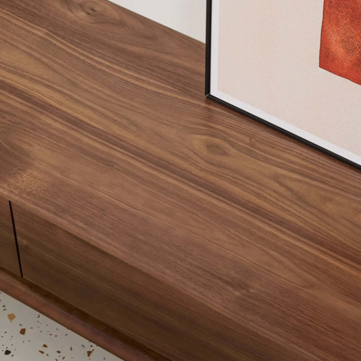 Mid-Century Walnut Wood TV Stand with Legs and Drawers