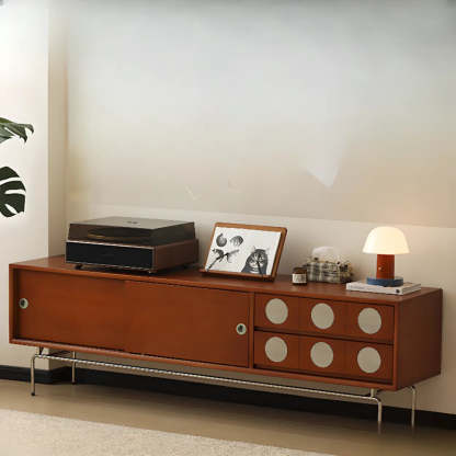 Mid-Century Walnut TV Stand with Sliding Doors