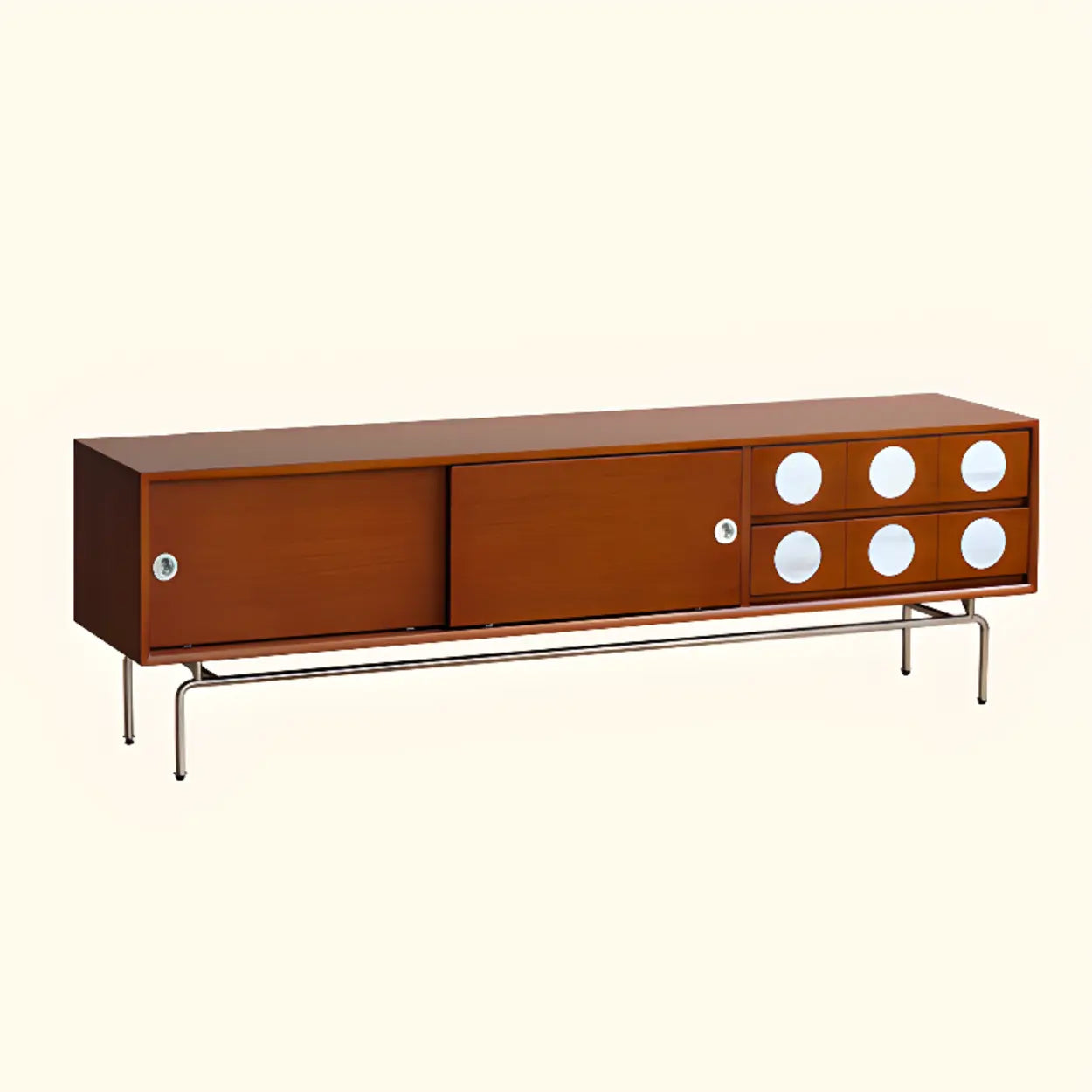 Mid-Century Walnut TV Stand with Sliding Doors