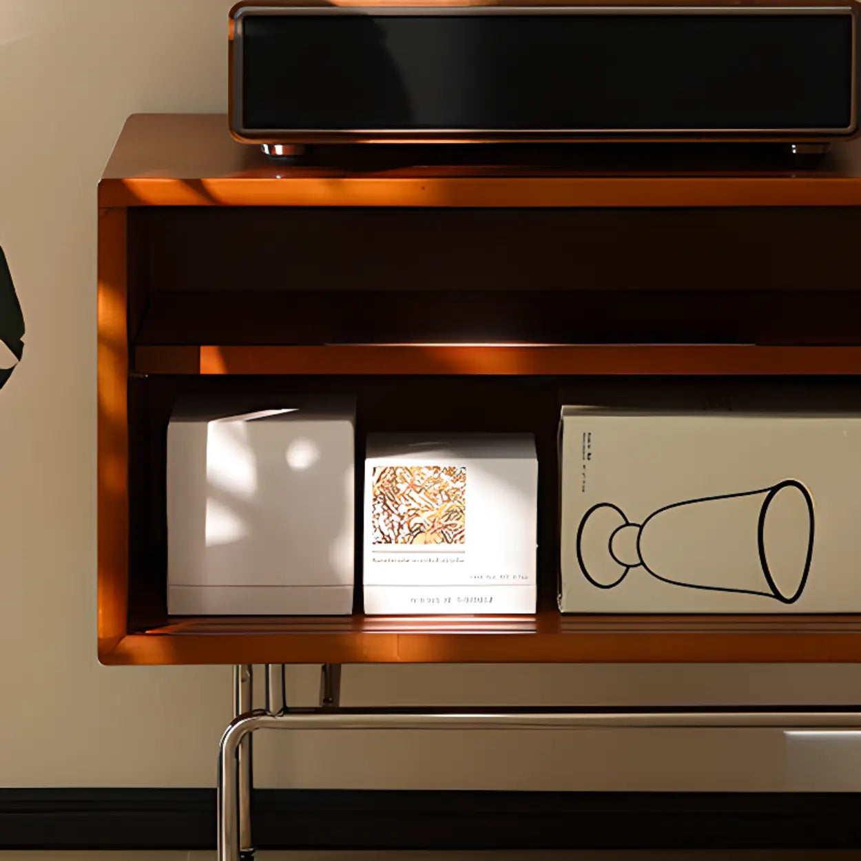Mid-Century Walnut TV Stand with Sliding Doors