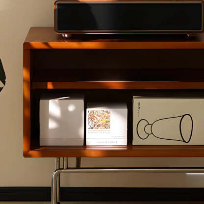 Mid-Century Walnut TV Stand with Sliding Doors