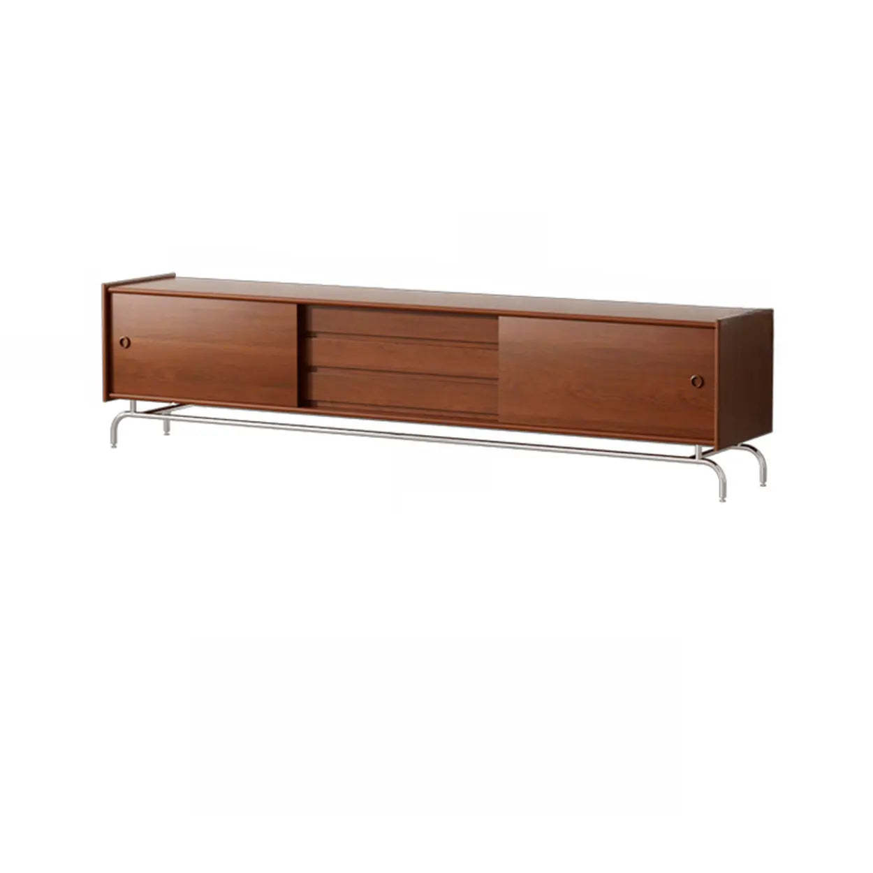 Mid-Century Walnut Wood TV Stand with Cabinet