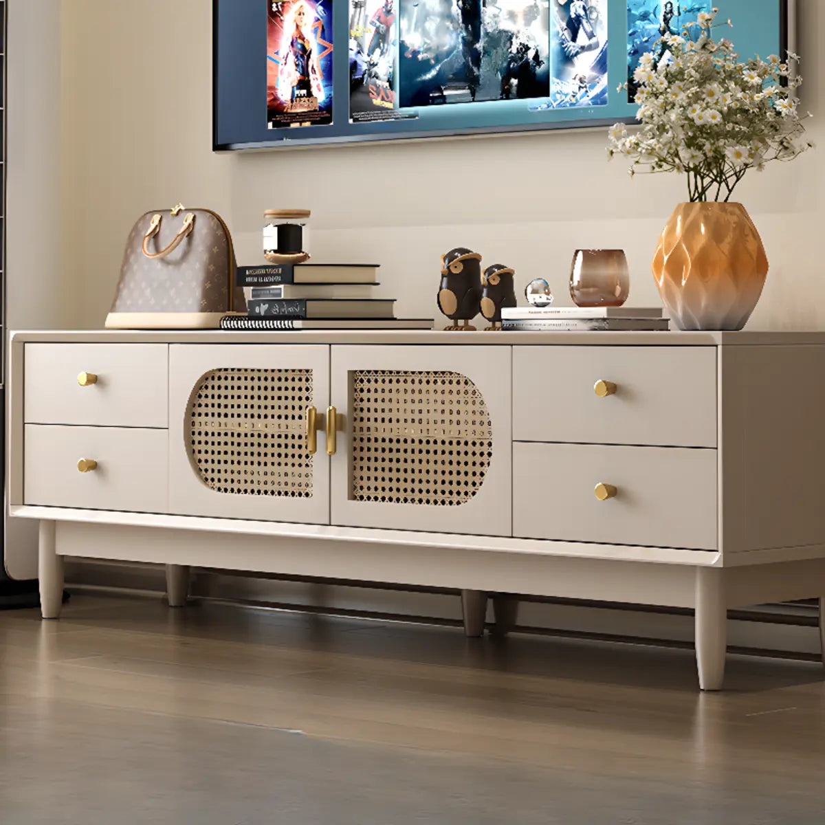 Lighom mid-century stand drawers white tv stands — 71" L x 14" W x 20" H