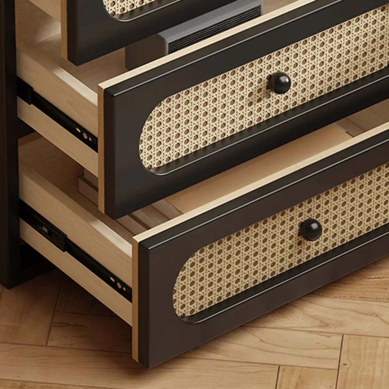 Mid-Century White Wood Nightstand with Drawers — White