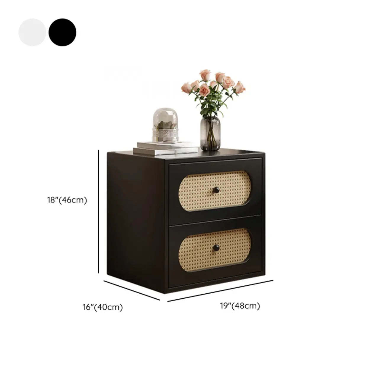 Mid-Century White Wood Nightstand with Drawers