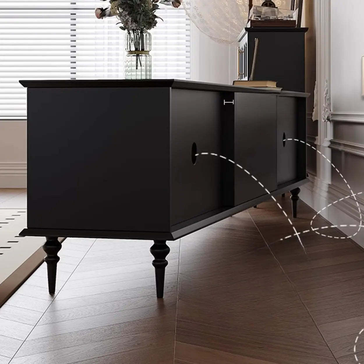 Mid-Century Black Wood Long TV Stand