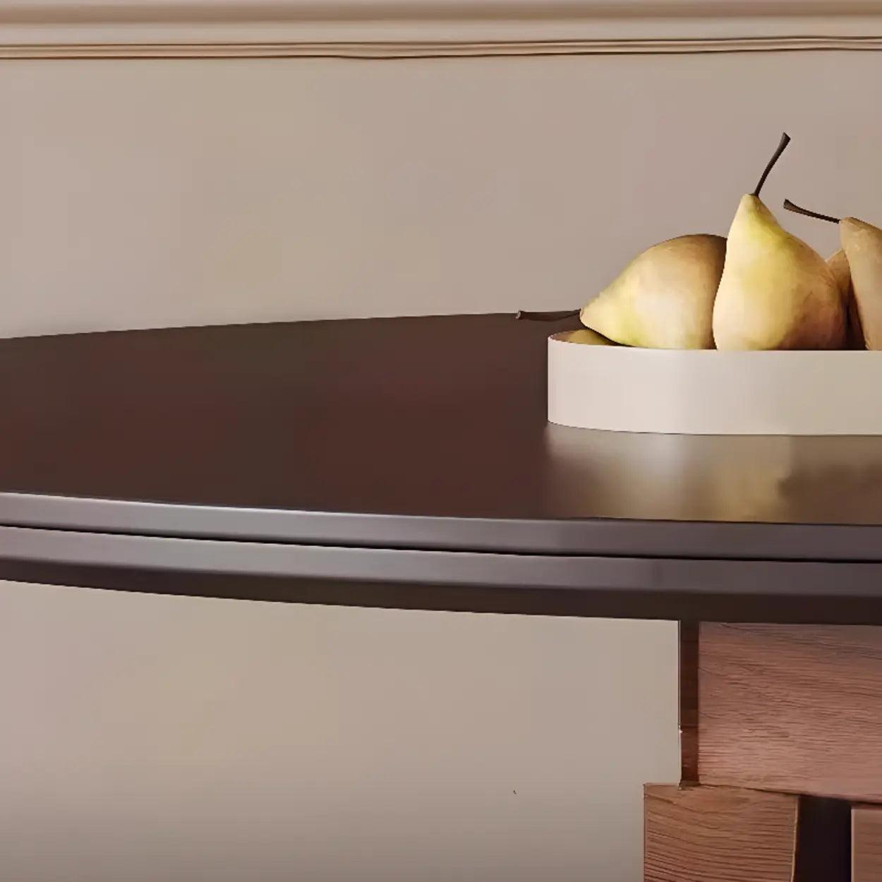 Mid-Century Wood Brick Pedestal Round Dining Table
