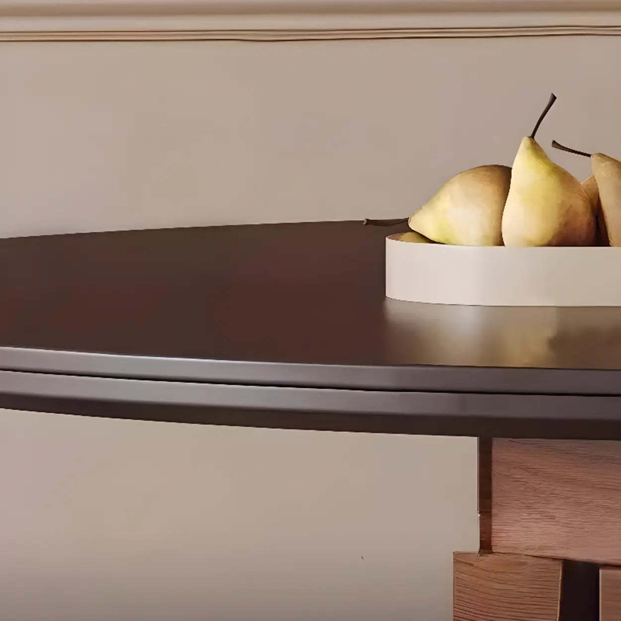 Mid-Century Wood Brick Pedestal Round Dining Table