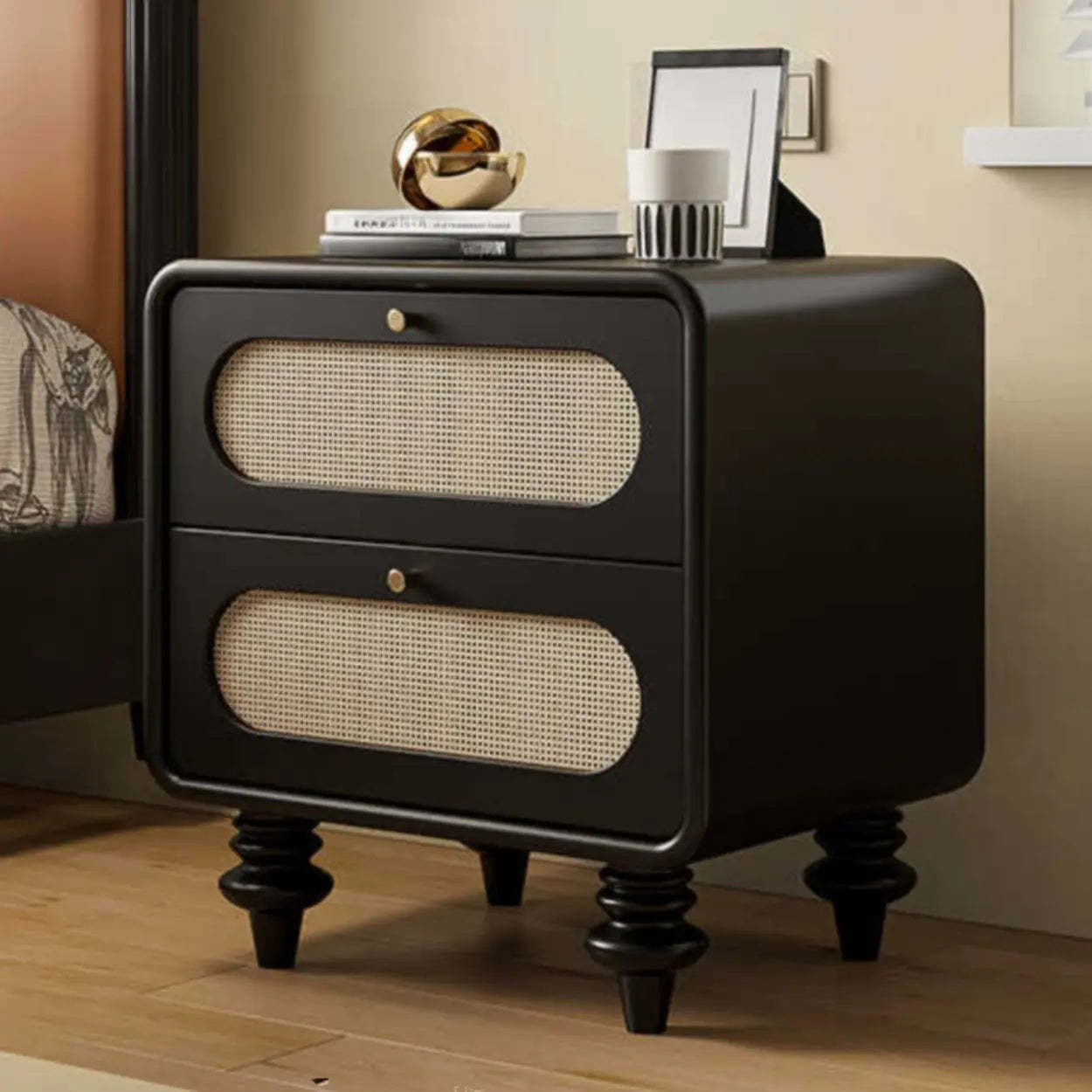 Mid-Century Brown Wood 2-Drawer Nightstand