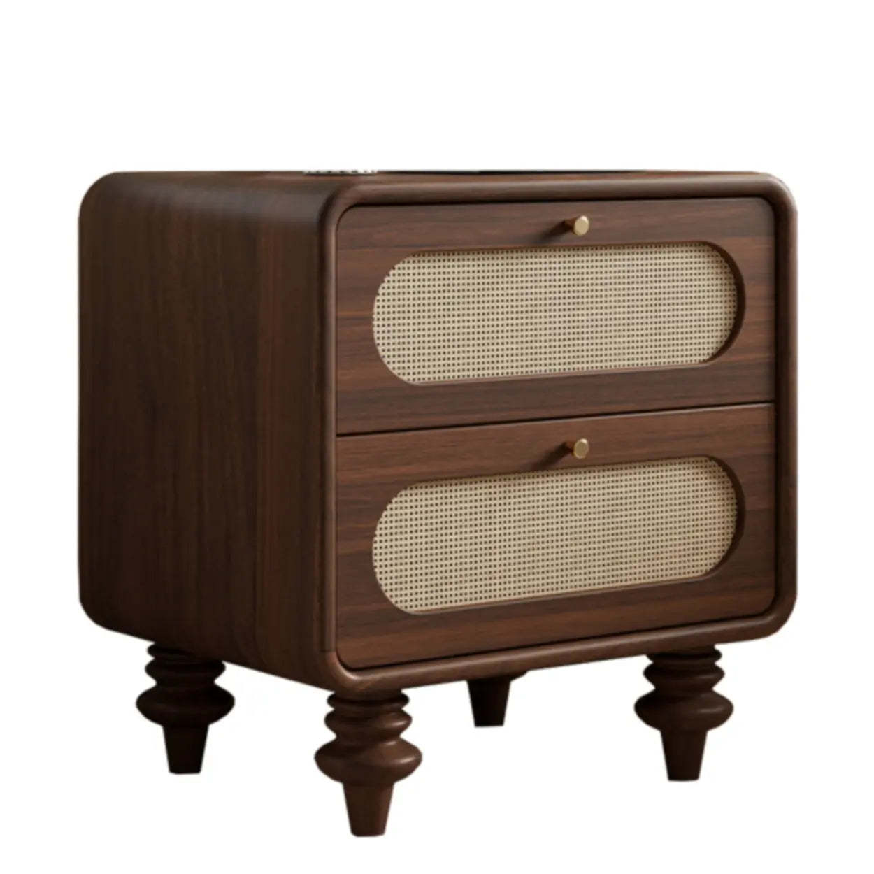 Mid-Century Brown Wood 2-Drawer Nightstand