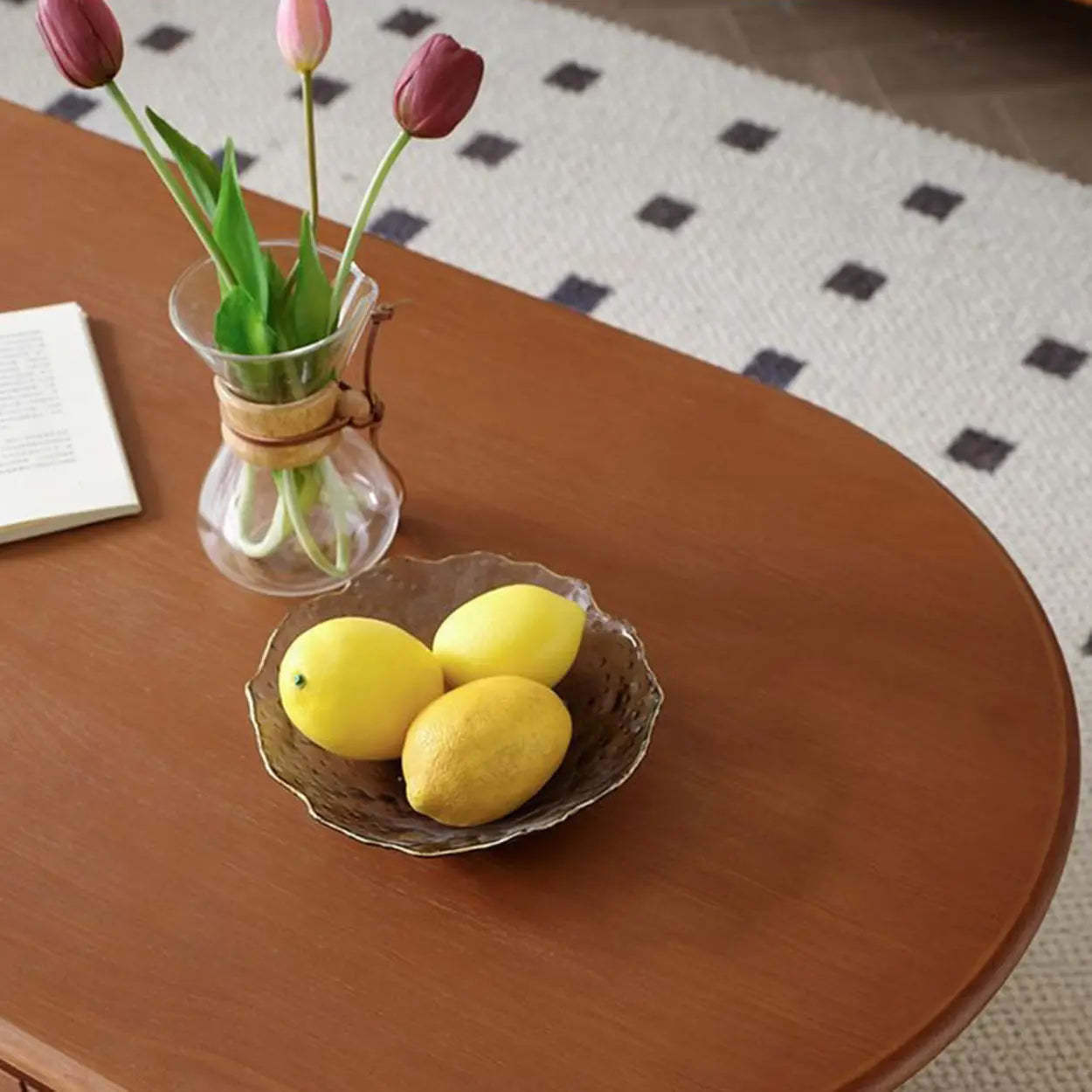 Mid-Century Brown Wood Oval Coffee Table with Drawer