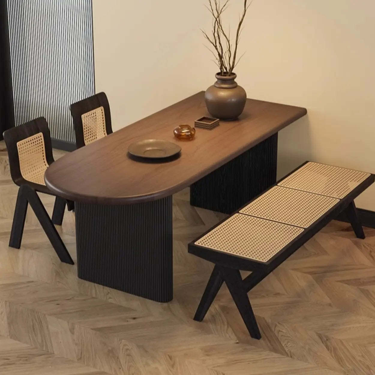 Mid-Century Brown Wood Oval Dining Table — Table Only