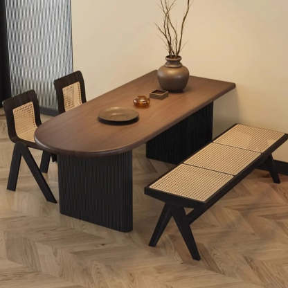 Mid-Century Brown Wood Oval Dining Table — Table Only