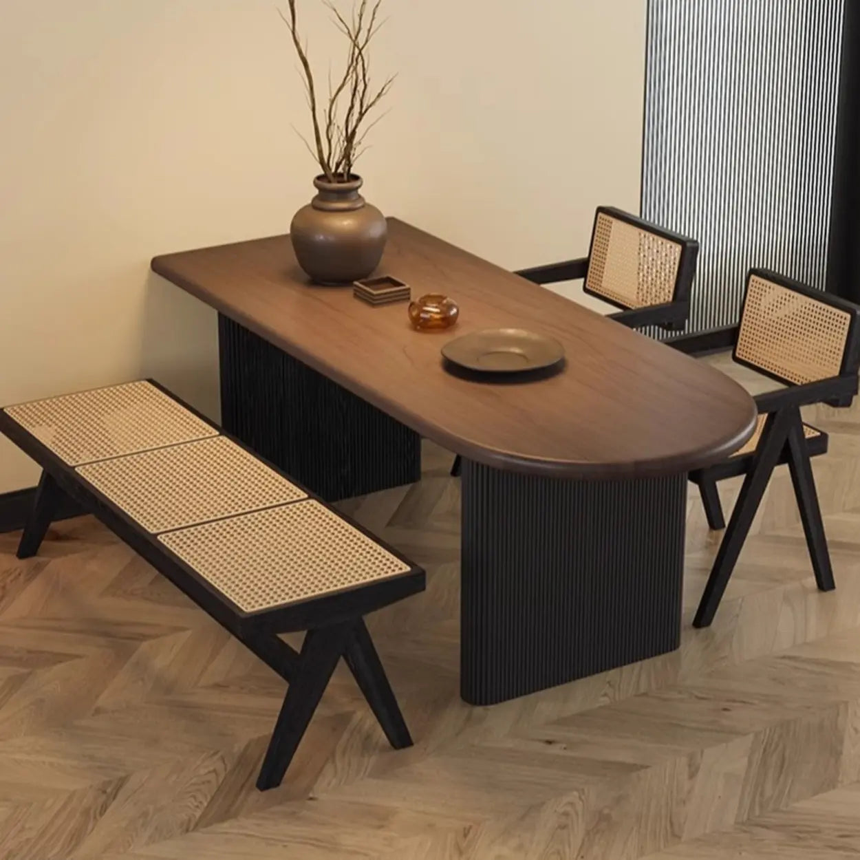 Mid-Century Brown Wood Oval Dining Table — Table Only