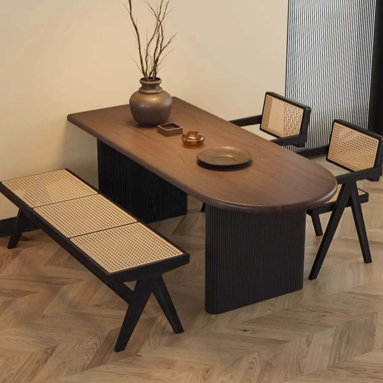 Mid-Century Brown Wood Oval Dining Table — Table Only