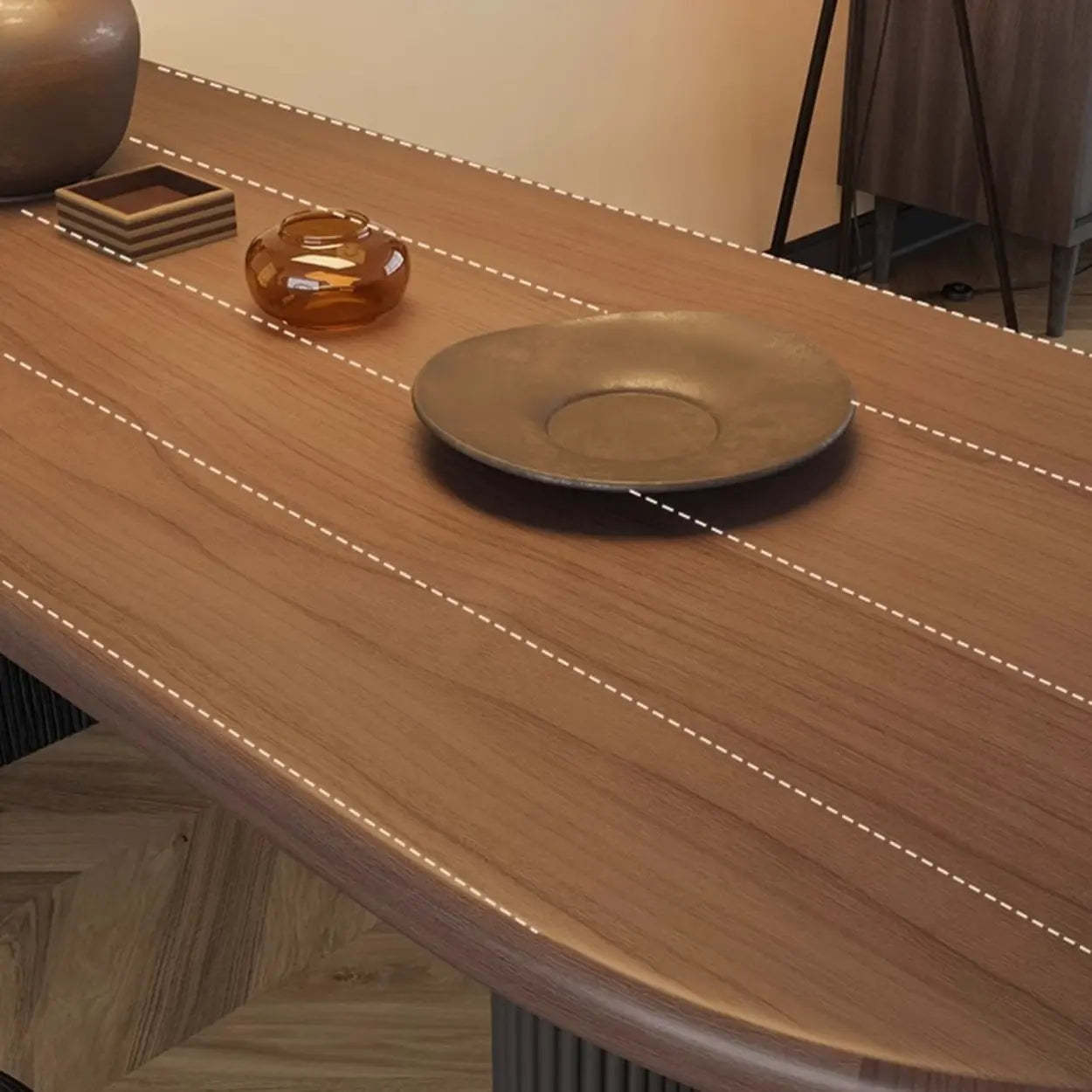 Mid-Century Brown Wood Oval Dining Table — Table Only