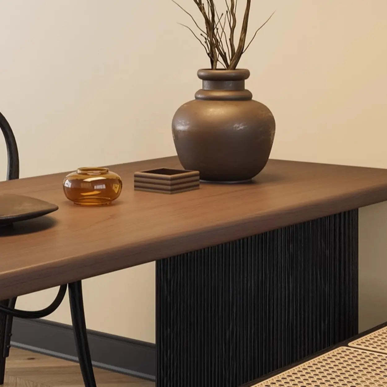 Mid-Century Brown Wood Oval Dining Table