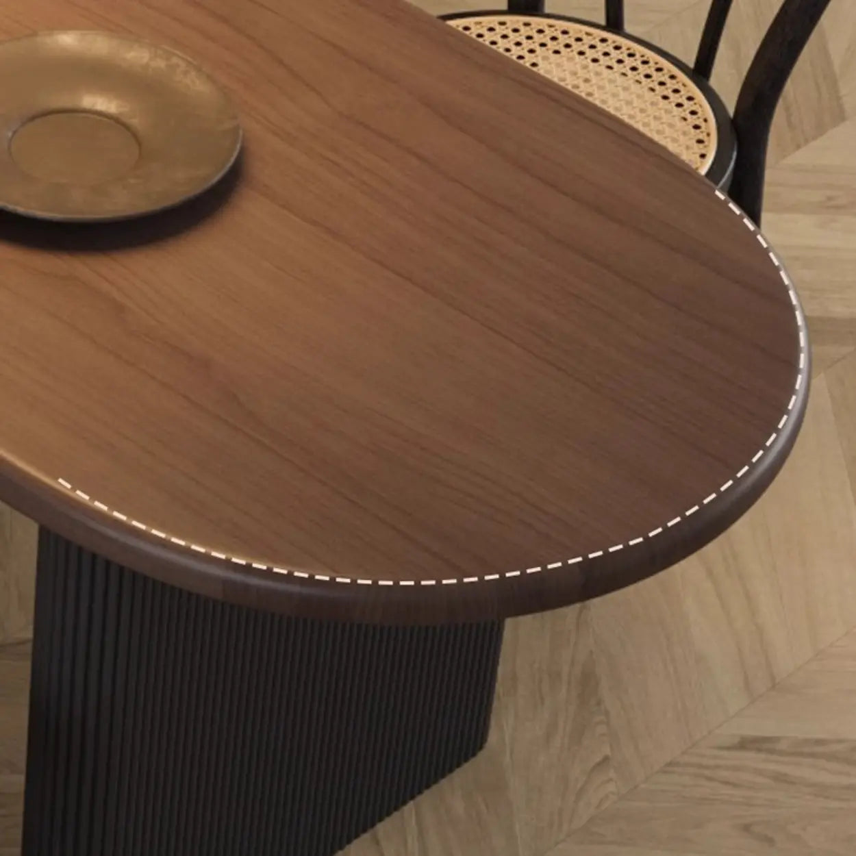 Mid-Century Brown Wood Oval Dining Table