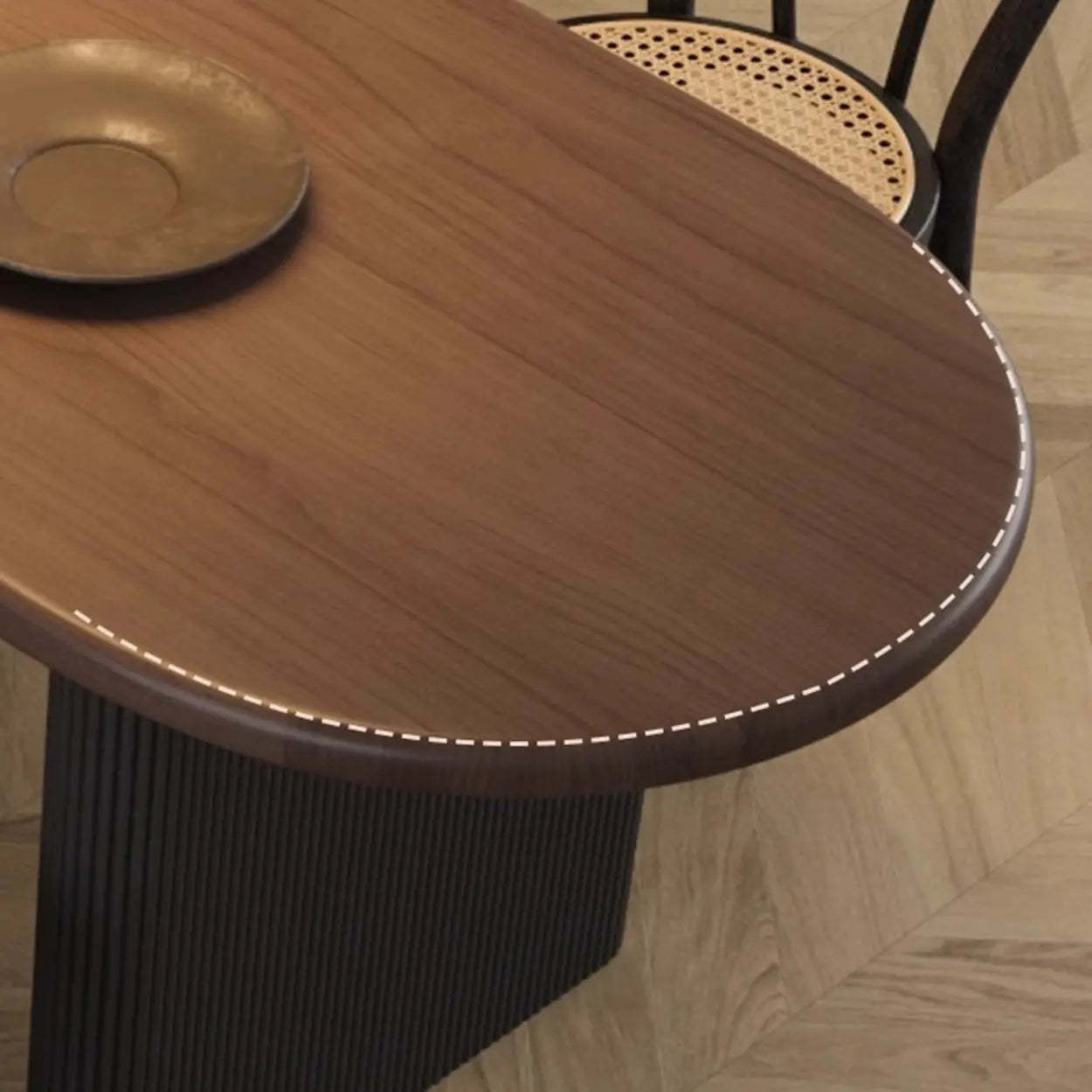 Mid-Century Brown Wood Oval Dining Table