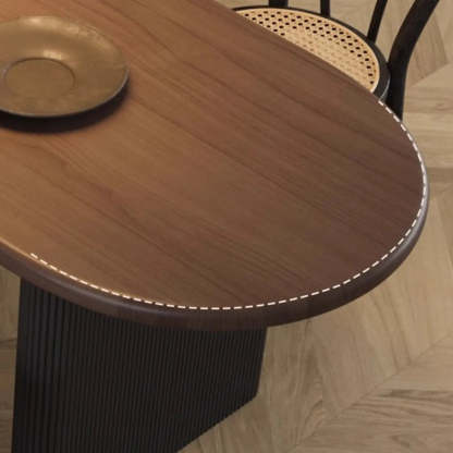 Mid-Century Brown Wood Oval Dining Table