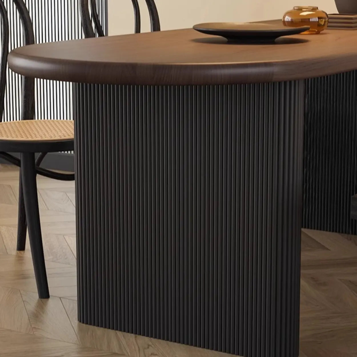 Mid-Century Brown Wood Oval Dining Table