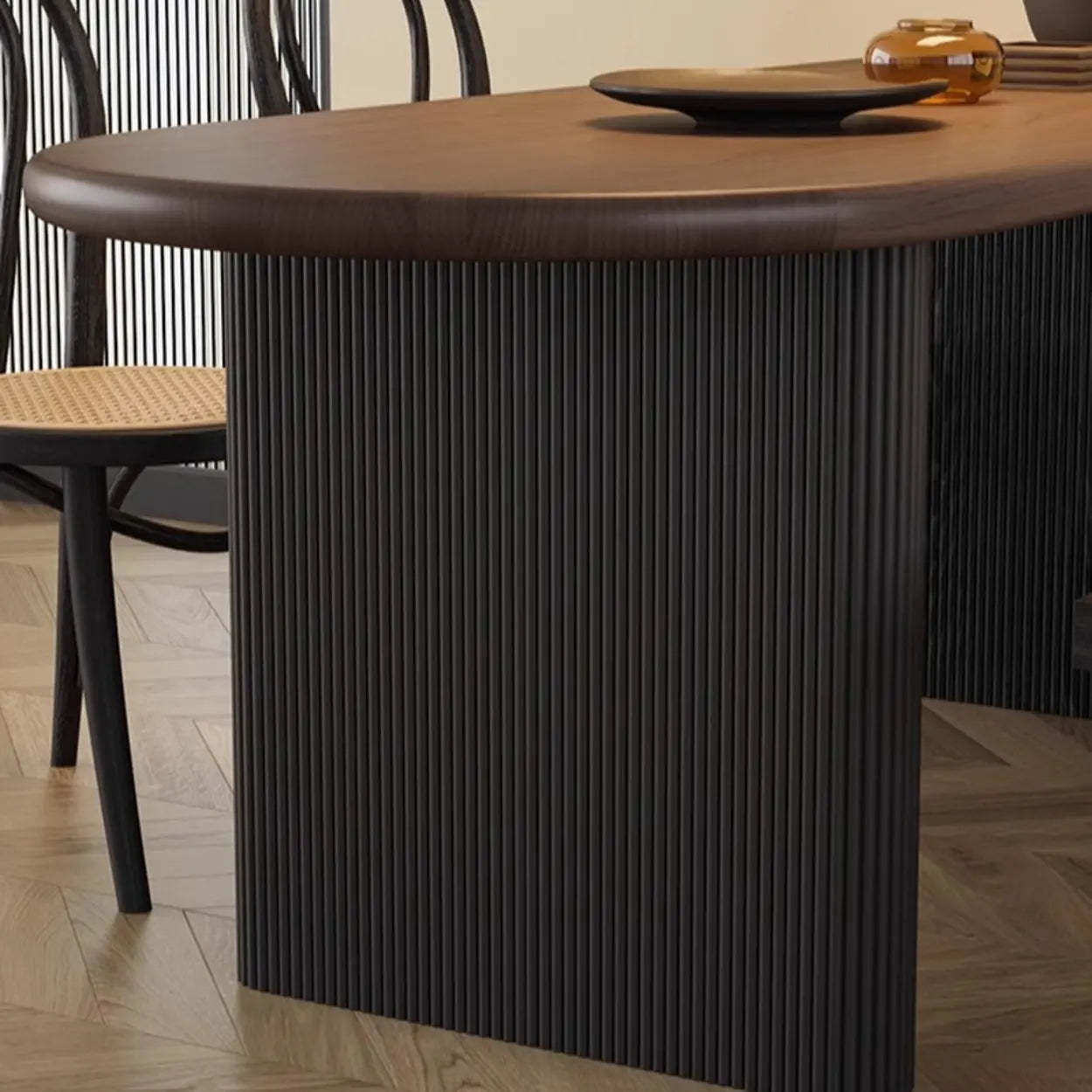 Mid-Century Brown Wood Oval Dining Table