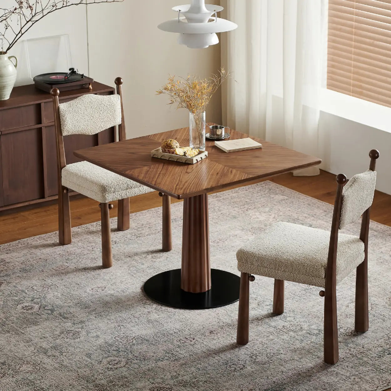 Mid-Century Wood Brown Square Dining Table — Table Only