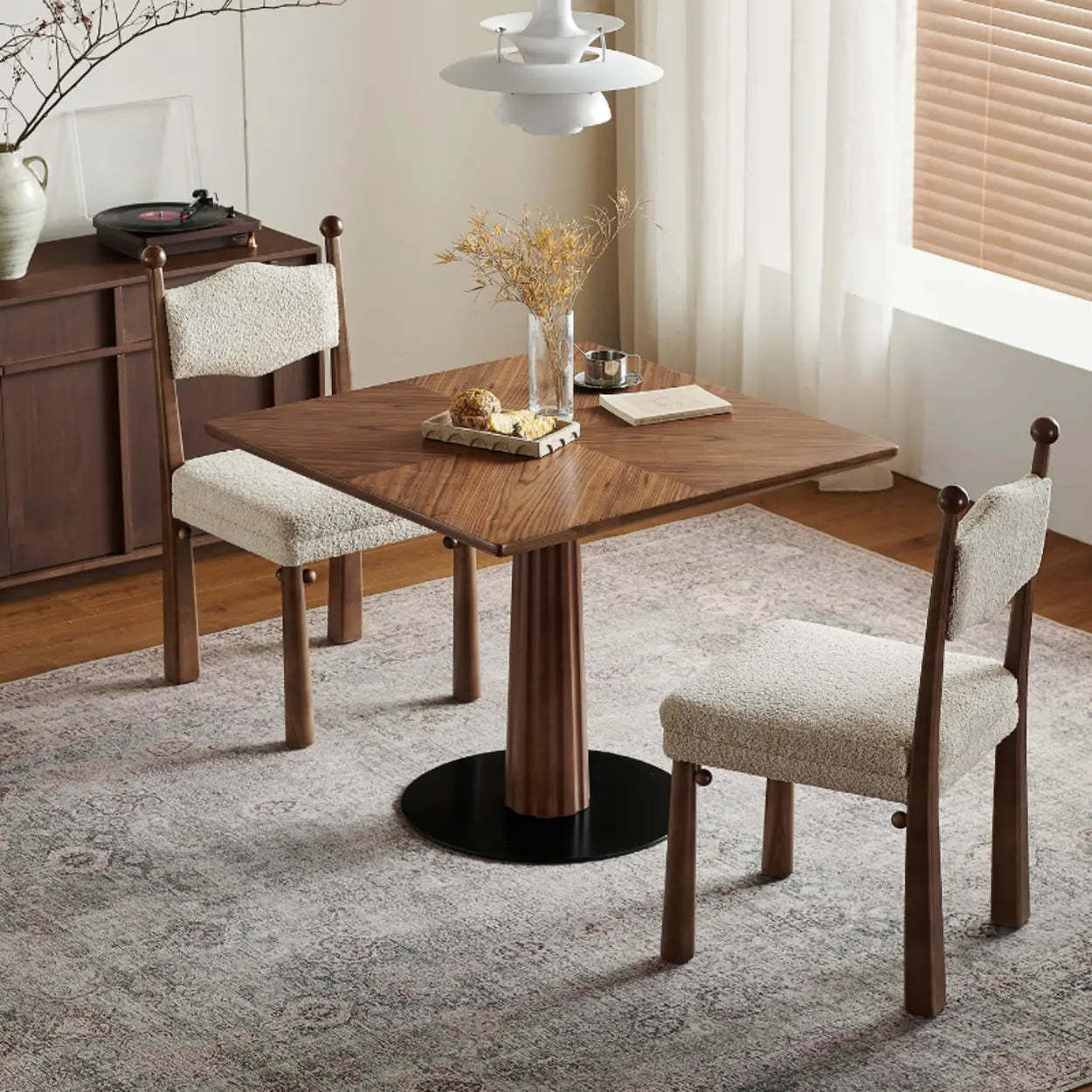 Mid-Century Wood Brown Square Dining Table — Table Only