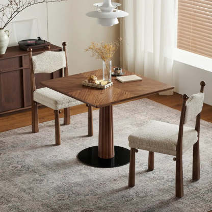 Mid-Century Wood Brown Square Dining Table — Table Only